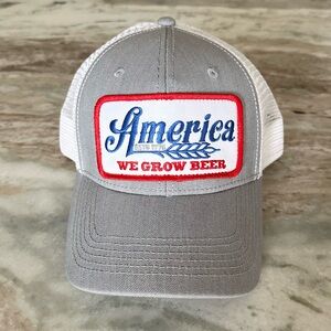 America We Grow Beer 1776 Rural Cloth Mesh Baseball Hat - Grey Red White & Blue